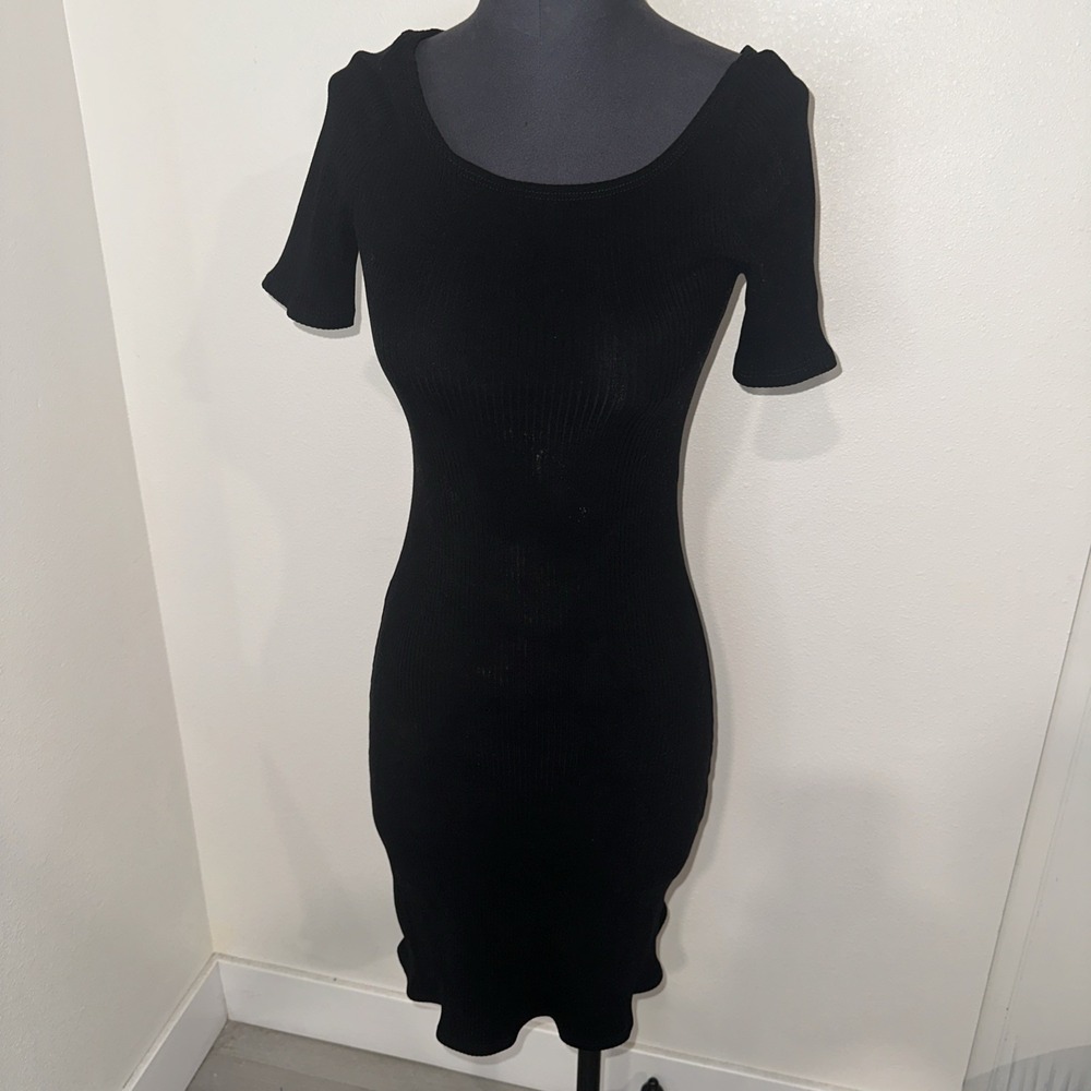 Reformation Black Dress Ribbed Short Sleeve Size S